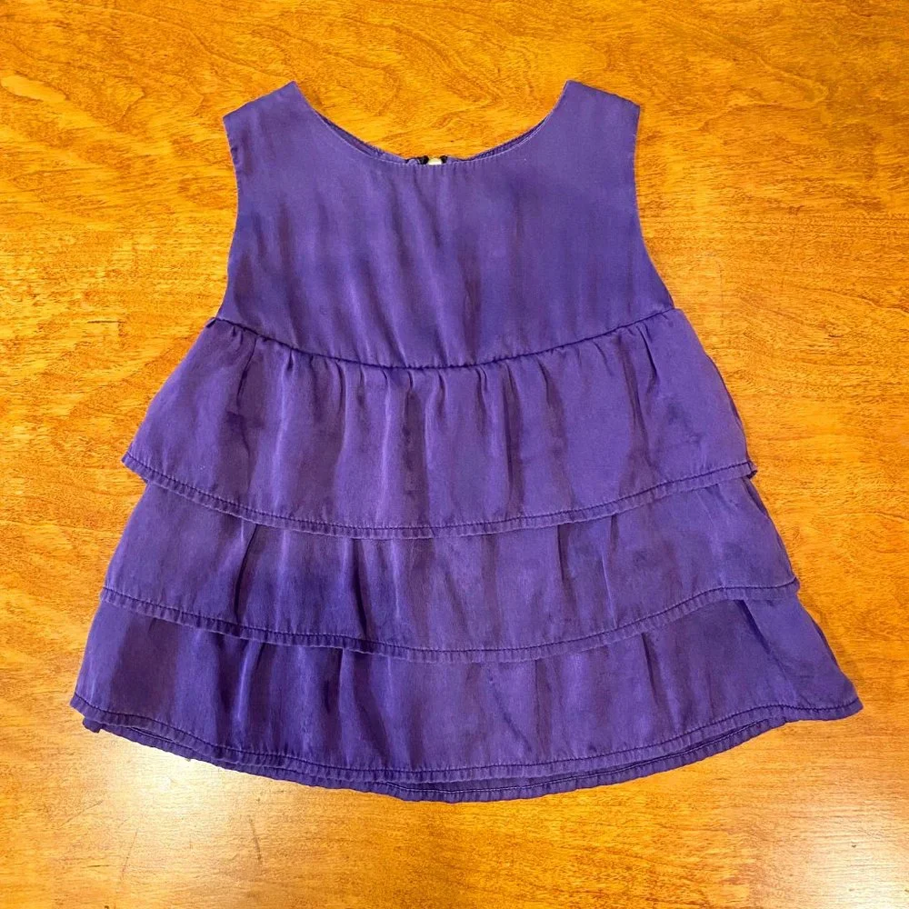 Egg New York 100% Silk Purple Ruffled Dress with Zipper